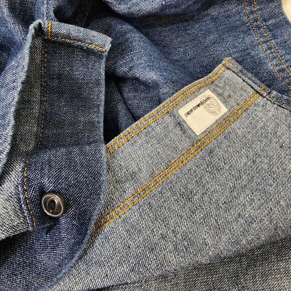 Paperdenim & Cloth Shirt Mens Large Blue Button Down Short Sleeve Denim Pockets - Picture 11 of 11